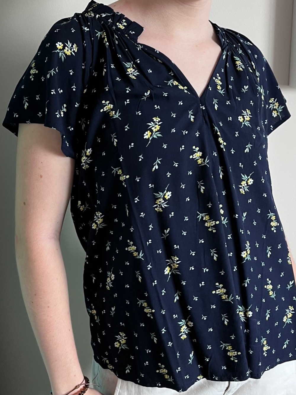 GAP Floral Blouse - Navy with Yellow and White Flowers